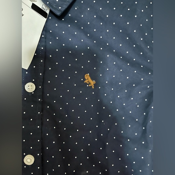 H&M boys long-sleeved navy blue polka-dot shirt and beige shorts - Picture 8 of 10